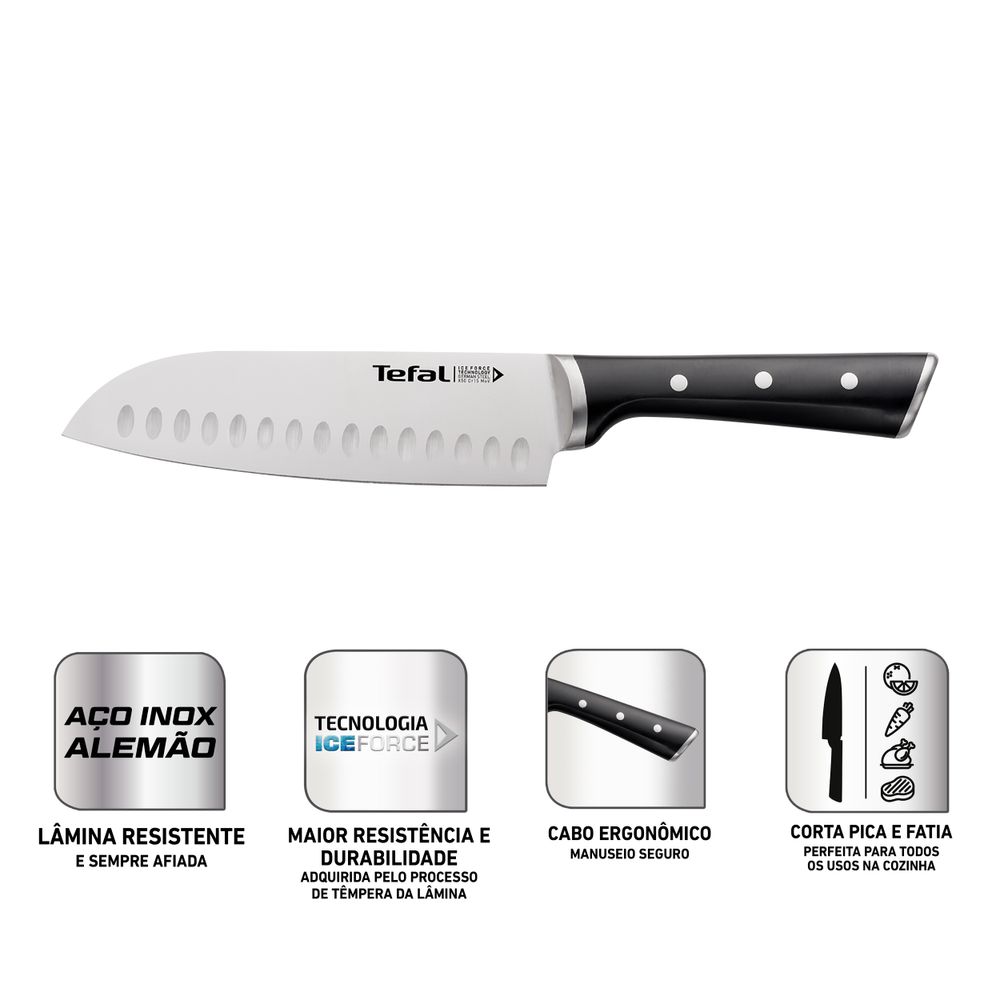 Faca Santoku Aço Inox Tefal 18cm Ice Force