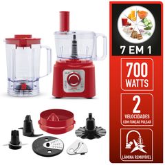 Multiprocessador de alimentos Arno Multichef 7 em 1 700W Limpa Fácil com Lâminas Removíveis Jarra de 3,1L Vermelho MP76