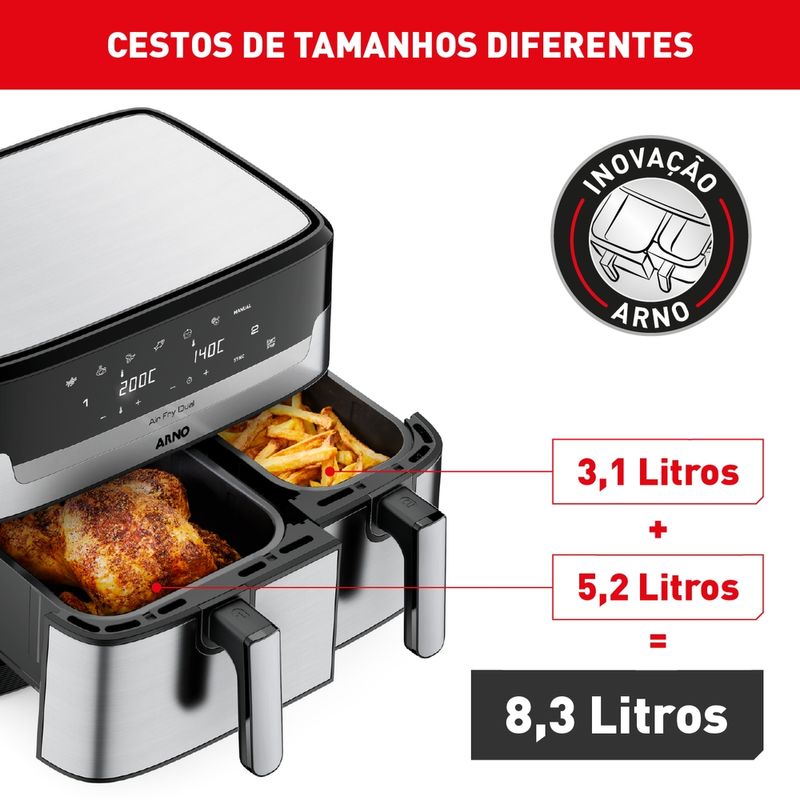 Fritadeira-sem-Oleo-Airfry-Arno-Dual-52L-31L-Inox-Digital-1800W-AFD2-127V