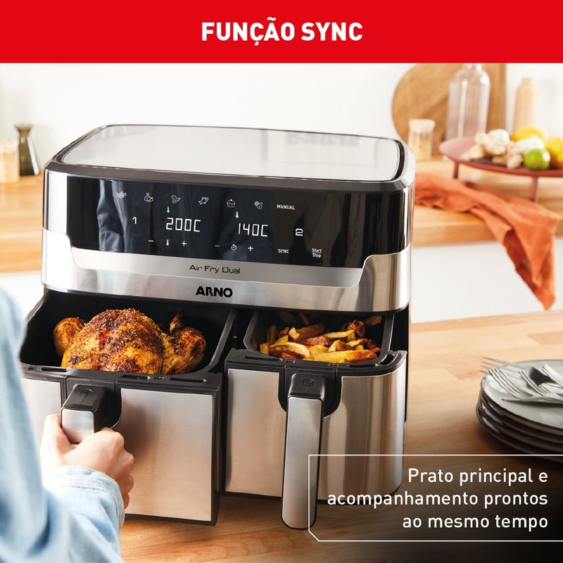 Fritadeira-sem-Oleo-Airfry-Arno-Dual-52L-31L-Inox-Digital-1800W-AFD2-127V
