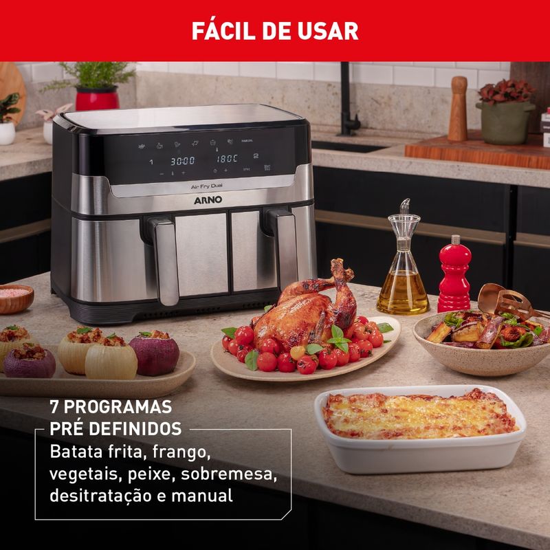 Fritadeira-sem-Oleo-Airfry-Arno-Dual-52L-31L-Inox-Digital-1800W-AFD2-127V
