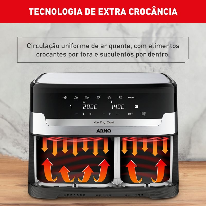 Fritadeira-sem-Oleo-Airfry-Arno-Dual-52L-31L-Inox-Digital-1800W-AFD2-127V