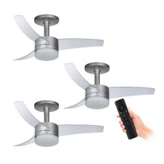 Kit 3 Ventiladores de Teto Arno Ultimate Bivolt Prata com 3 Pás e Controle Remoto VX15