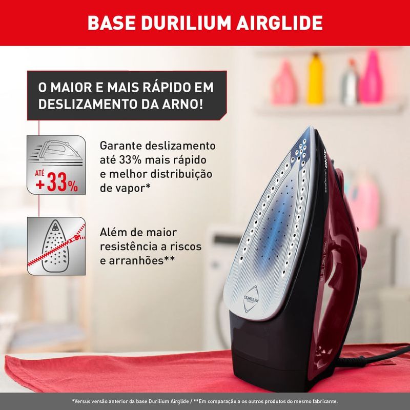 Ferro-a-Vapor-Arno-Ultragliss-com-Base-Durilium-Airglide-FMV