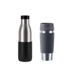 Kit Tefal: Garrafa Térmica Tefal Preta 500ml + Copo Térmico com Tampa Tefal Cinza