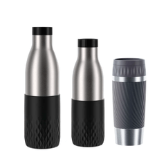 Kit Tefal: 2 Garrafas Térmicas Tefal Pretas 500ml e 700ml + Copo Térmico com Tampa Tefal Cinza