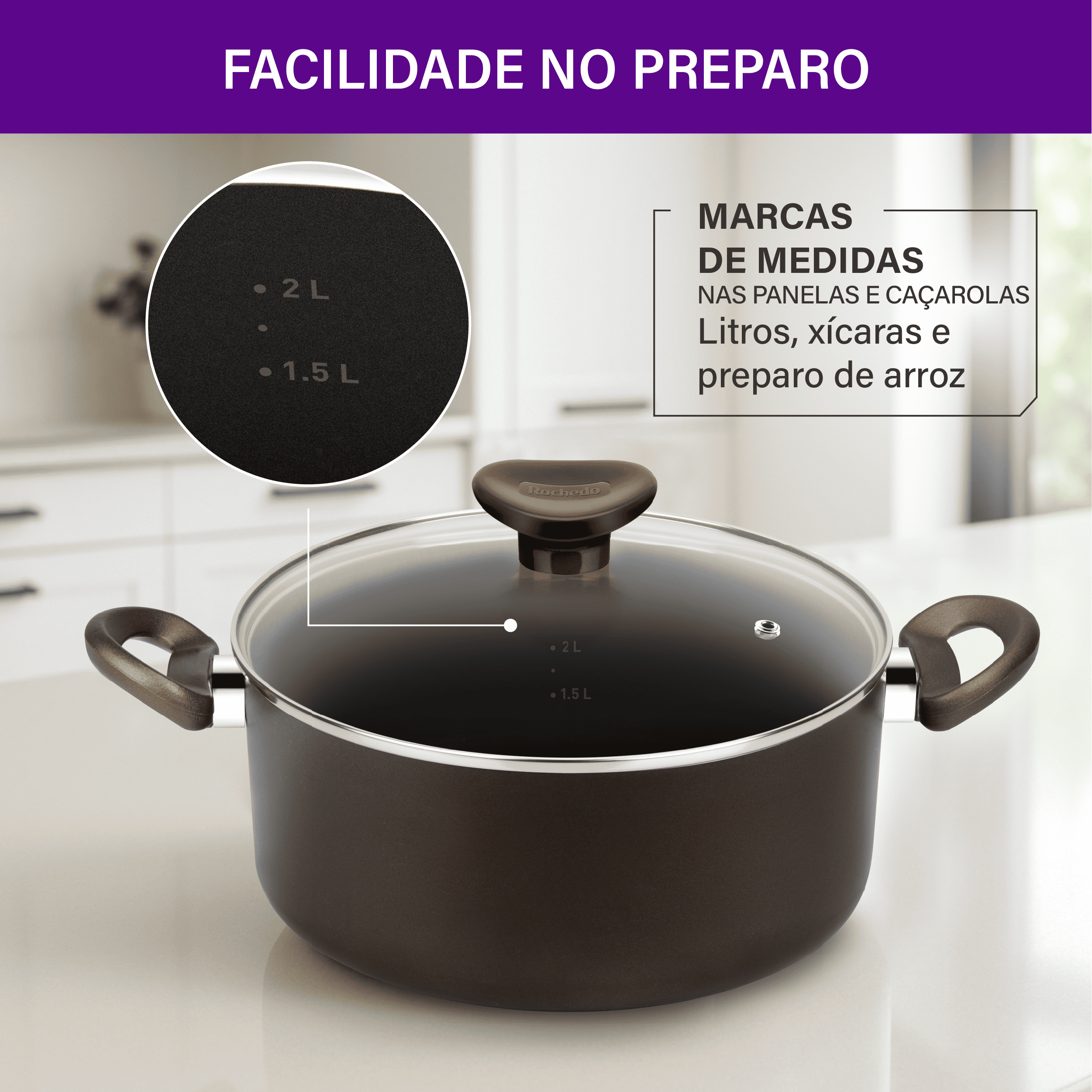 Jogo de Panelas Rochedo Expert Chocolate 5 Peças