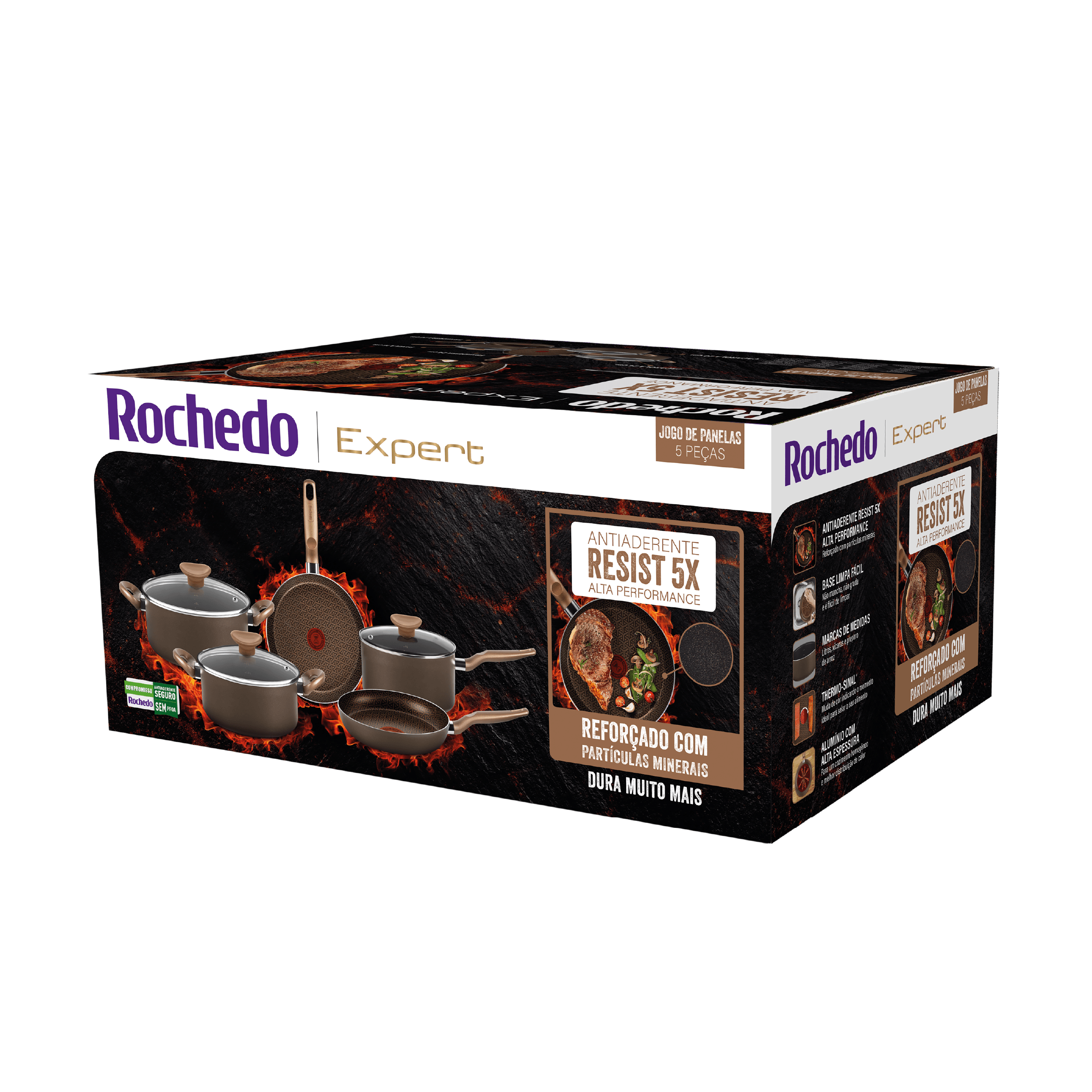 Jogo de Panelas Rochedo Expert Chocolate 5 Peças