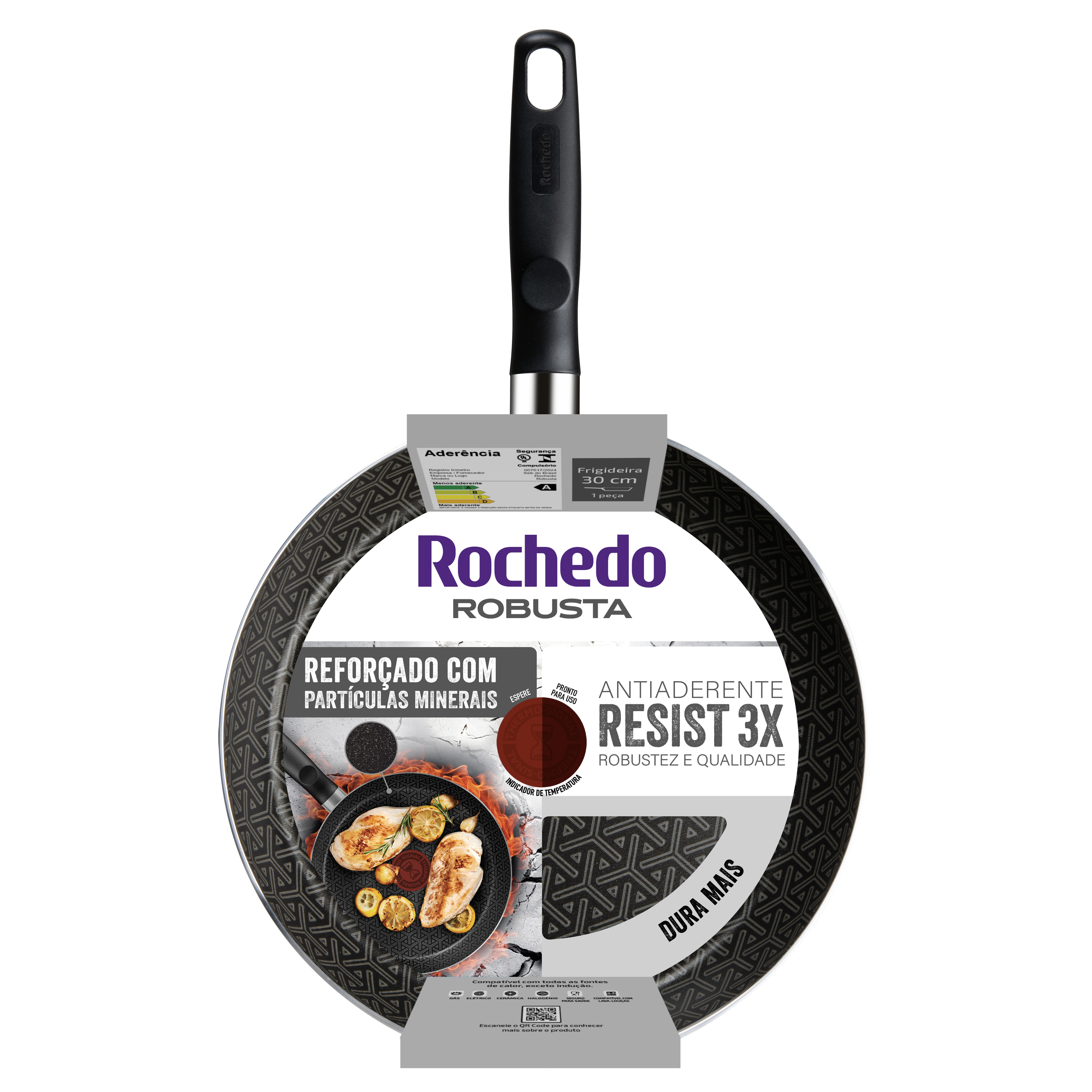 Frigideira Rochedo Robusta Grafite 30cm