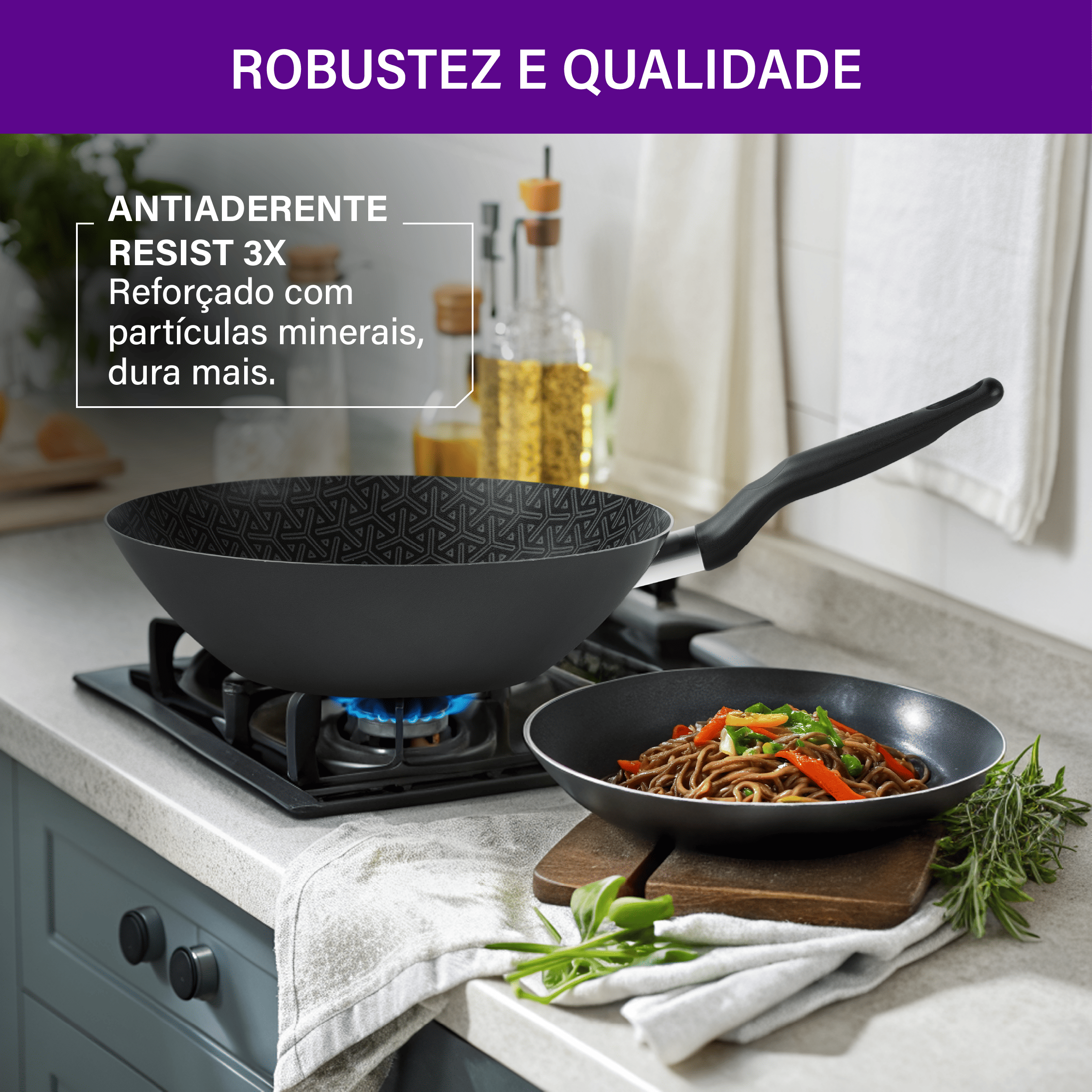 Frigideira Wok Rochedo Robusta Grafite 25cm