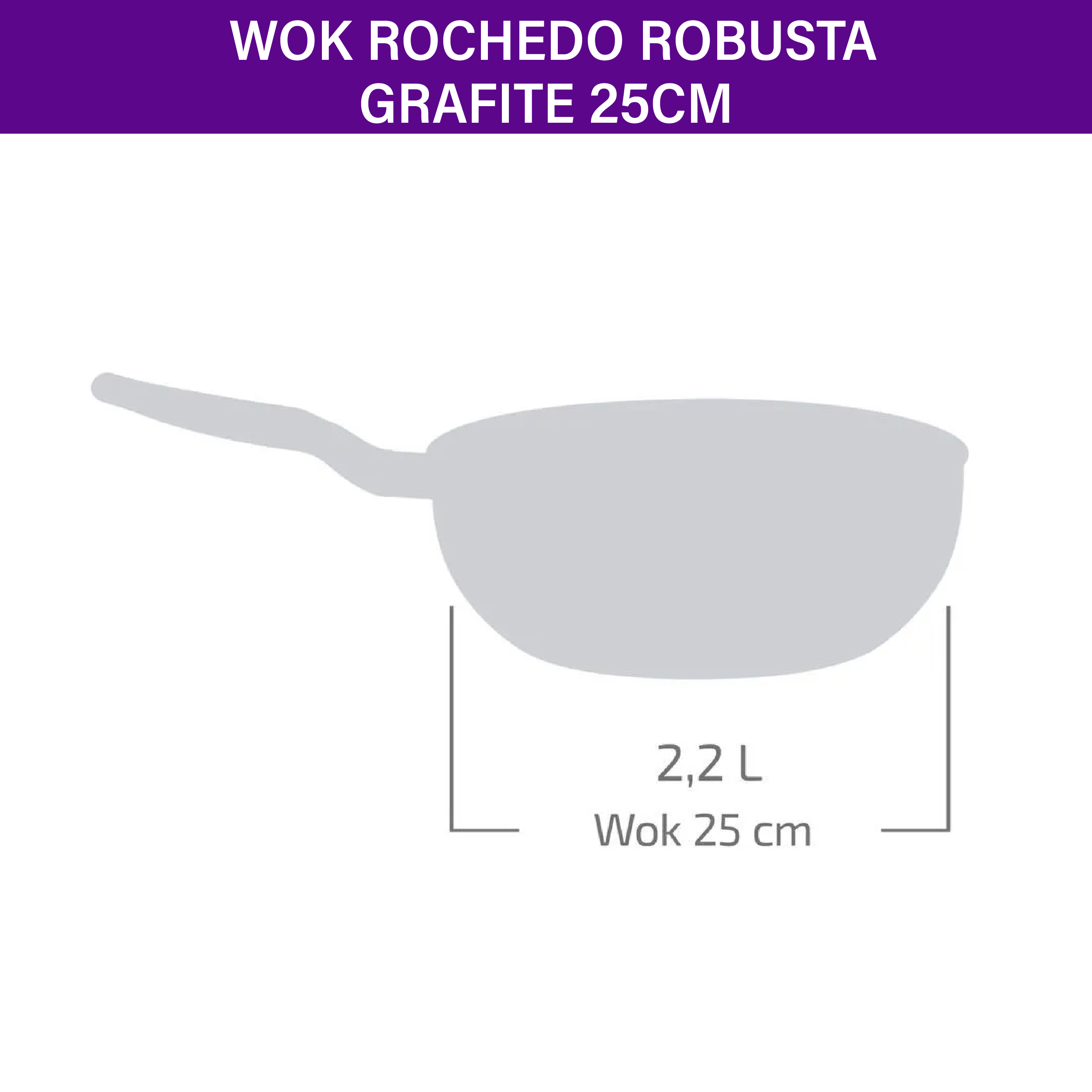 Frigideira Wok Rochedo Robusta Grafite 25cm