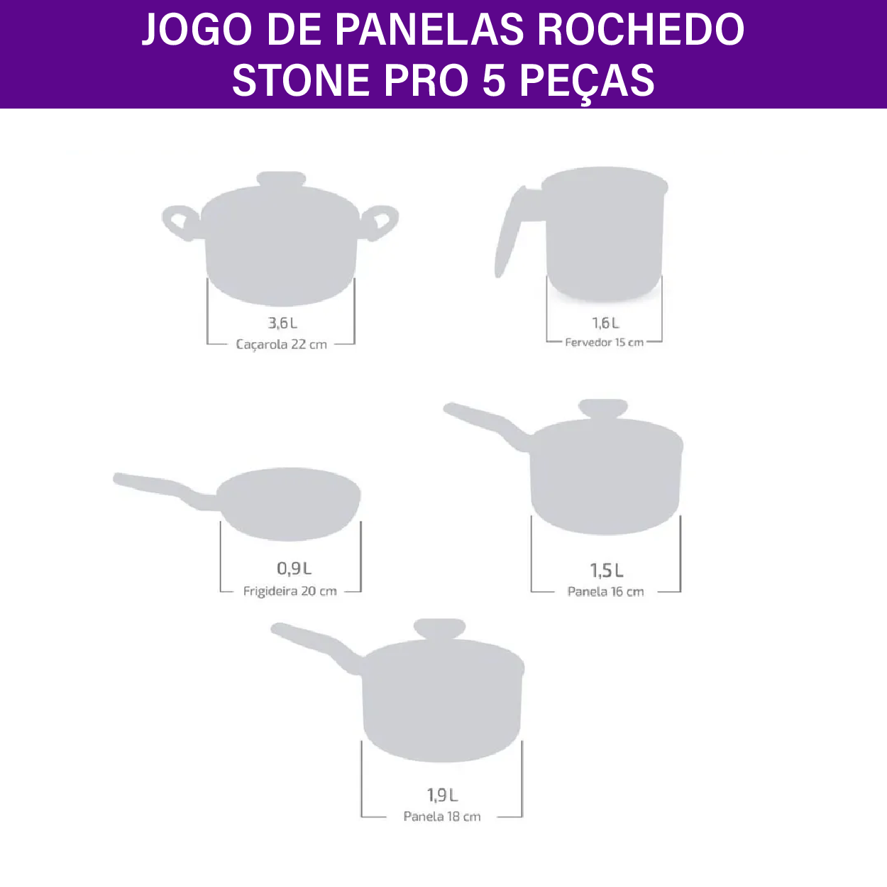 Jogo de Panelas Rochedo Stone Pro 5 Peças