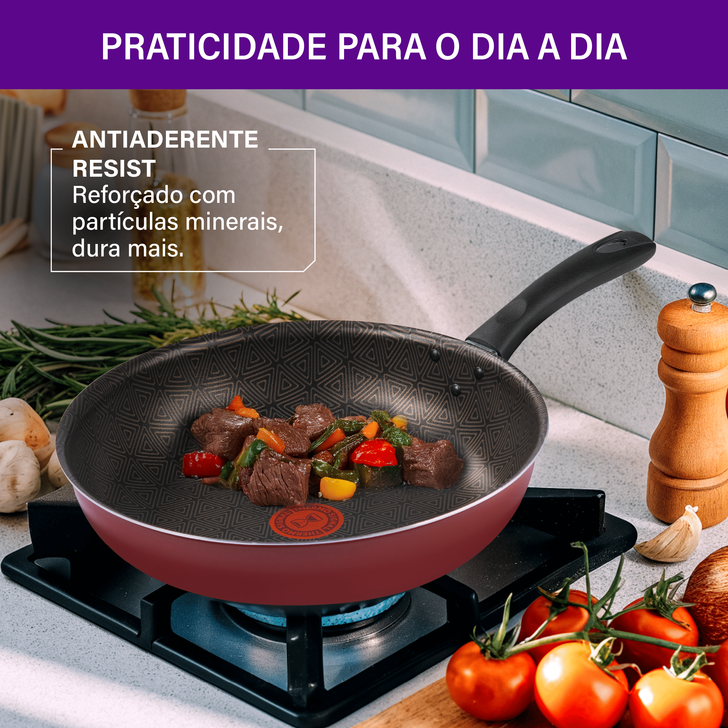 Frigideira Wok Rochedo Facilita Vermelho 24cm