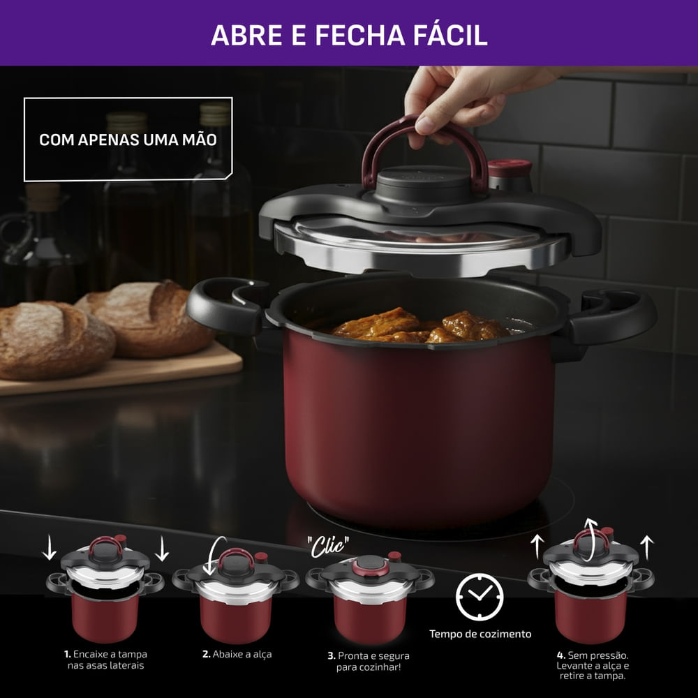 Panela de Pressão Rochedo Clipso Fechamento Externo 4,5 litros Vermelha