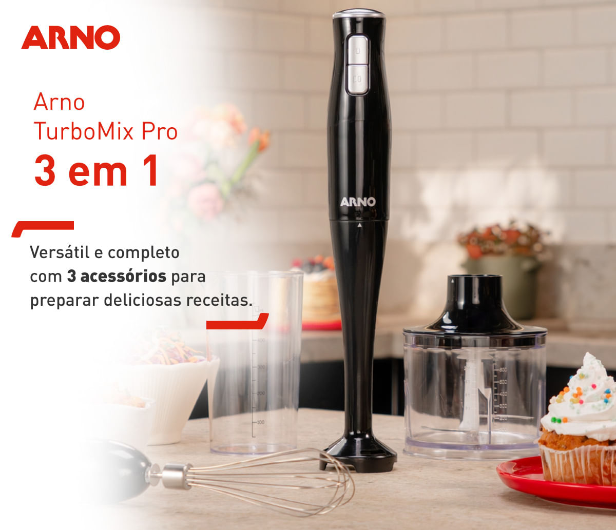 Mixer Portátil Arno Turbomix Pro 3 em 1 MX31 | Arno